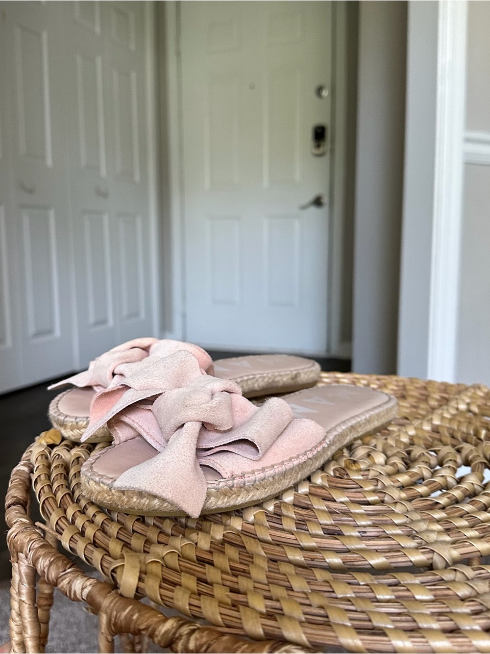 Manebi Blush Pink Suede Bow Espadrille Slide Sandals Women’s 38 US 7.5 - Picture 5 of 11